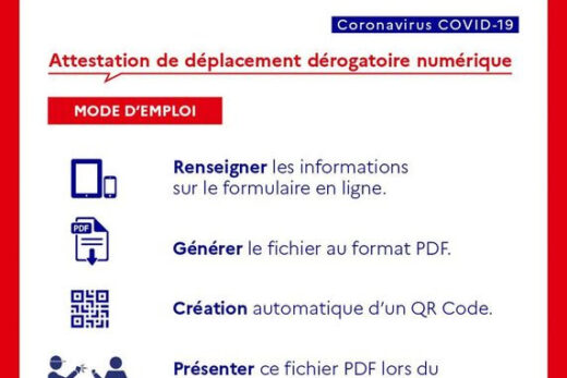 COVID19 : Attestation de déplacement dérogatoire version numérique