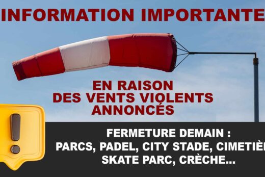 🌬️ Vents forts : fermeture des équipements extérieurs